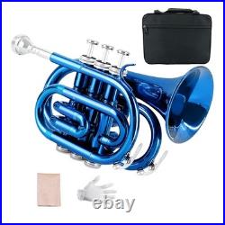 Brass Pocket Trumpet B Flat Nickel Plated, 7C Mouthpiece, Complete Beginner Kit
