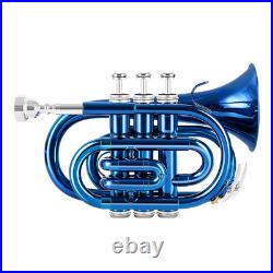 Brass Pocket Trumpet B Flat Nickel Plated, 7C Mouthpiece, Complete Beginner Kit