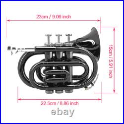 Brass Pocket Trumpet Bb Key Nickel Plated with Mouthpiece 7C, Cleaning Kit Black