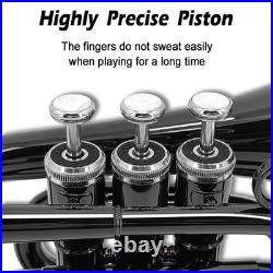Brass Pocket Trumpet Bb Key Nickel Plated with Mouthpiece 7C, Cleaning Kit Black