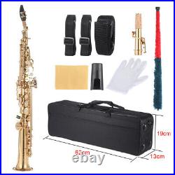 Brass Soprano Saxophone Bb B Flat Sax Golden with Mouthpiece Carry Case Care Kit
