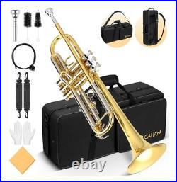 CAHAYA Trumpet Instrument Brass Student Trumpet with Hard Case Gold