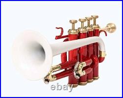 CHRISTMAS SALE 2021 PICCOLO TRUMPET Bb PITCH RED & WHITE COLOR WITH CASE AND MP