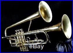 Double Trumpet Bell Buescher 244 Getzen 1st & Mendez 3rd Triggers Plus XL Case