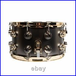 Drum Workshop Satin Black Nickel Over Brass 8x14 Snare with Gold Hardware