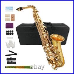 E Flat Alto Saxophone Lacquer Brass Alto Sax Set for Students Gold