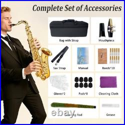 E Flat Alto Saxophone Lacquer Brass Alto Sax Set for Students Gold