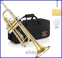 Eastar Standard B Flat Trumpet Golden Brass Instrument with Case, Cleaning Kit