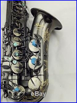 Eastern Music Professional shiny black nickel plated Alto Saxophone withengravings