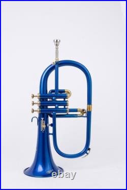 Flugel Horn BLUE Color Bb Flat 3 Valve With Hard Case Mouthpiece