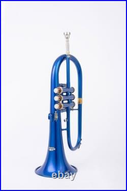 Flugel Horn BLUE Color Bb Flat 3 Valve With Hard Case Mouthpiece