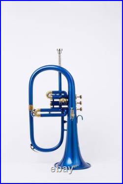 Flugel Horn BLUE Color Bb Flat 3 Valve With Hard Case Mouthpiece