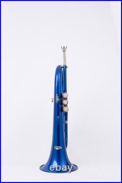 Flugel Horn BLUE Color Bb Flat 3 Valve With Hard Case Mouthpiece