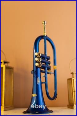Flugel Horn BLUE Color Bb Flat 3 Valve With Hard Case Mouthpiece