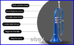 Flugel Horn BLUE Color Bb Flat 3 Valve With Hard Case Mouthpiece