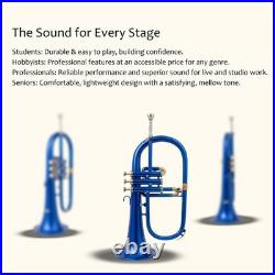 Flugel Horn BLUE Color Bb Flat 3 Valve With Hard Case Mouthpiece