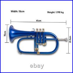 Flugel Horn BLUE Color Bb Flat 3 Valve With Hard Case Mouthpiece
