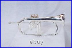 Flugelhorn 3 valve silver + gold finish BB pitch with Hard case And Mouthpiece