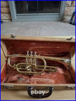 Frank Holton Vintage Super Collegiate Cornet 2 Color, Very Good Ready To Play