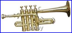 GOLD Brass Finishing Piccolo Trumpet With Free Hard Case + Mouthpiece
