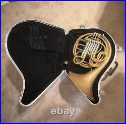 Gold Brass French Horn with Rotary Valves & Case Hard Case Included