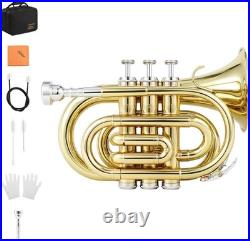 Golden Bb Pocket Trumpet Kit Complete Set with 7C Mouthpiece & Accessories