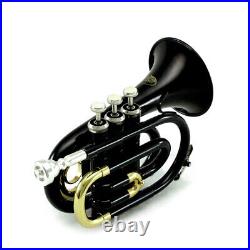 Guarantee Quality Sound Band Approved Black/Gold Pocket Trumpet With Carry Case