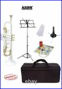 Hawk White Bb Trumpet Package, Case, Music Stand, Trumpet Stand, Cleaning Kit
