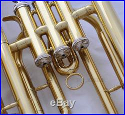 High-Grade 3 Piston Baritone Horn B-Flat Gold Brass Brand New With Case