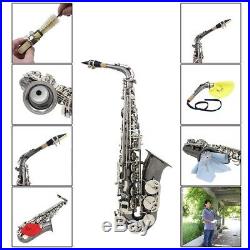 High Quality Brass Bend Eb E-flat Alto Saxophone Sax Black Nickel With X6E2