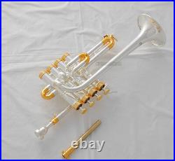 High grade Professional Piccolo Trumpet Bb/A Silver Gold Horn 4 Monel WithCase