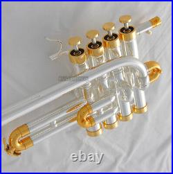 High grade Professional Piccolo Trumpet Bb/A Silver Gold Horn 4 Monel WithCase