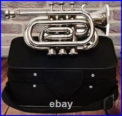 Hot Bb Flat Silver Pocket Trumpet Free Cass + mp fast Shippingbest Gift