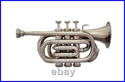 Hot Bb Flat Silver Pocket Trumpet Free Cass + mp fast Shippingbest Gift