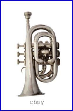 Hot Bb Flat Silver Pocket Trumpet Free Cass + mp fast Shippingbest Gift