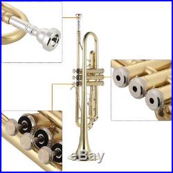 Hot Trumpet Bb B Flat Golden Gift for Students Beginner+Free Care Kit Strap Case
