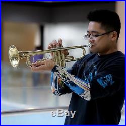 Hot Trumpet Bb B Flat Golden Gift for Students Beginner+Free Care Kit Strap Case
