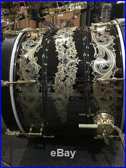 John Aldridge Hand Engraved Black Beauty Masterpiece 4 Piece Drum Set. World Max