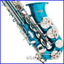 MENDINI SKY BLUE LACQUER BRASS Eb ALTO SAXOPHONE With TUNER, CASE, CAREKIT, 11 REEDS