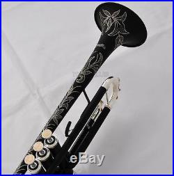 Matt Black Trumpet horn Monel Valves Beautifully Hand carved New Case Warranty