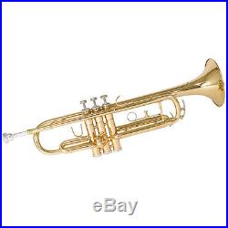 Mendini Bb Trumpet Gold Lacquered Student Band +Tuner+Case+CareKit MTT-L
