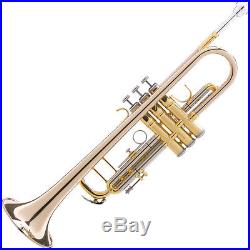 Mendini Bb Trumpet Gold & Rose Brass Monel Valves Piston +Tuner+Case MTT-30GB
