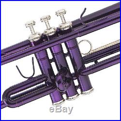 Mendini Bb Trumpet Purple Lacquered Student Band +Tuner+Case+CareKit MTT-PL