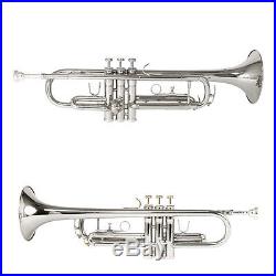Mendini Bb Trumpet Silver Nickel Plated Student Band +Tuner+Case+CareKit MTT-N