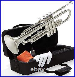 Mendini Bb Trumpet for Kids & Adults withCase, Cloth, Oil & Glove, B Flat Nickel