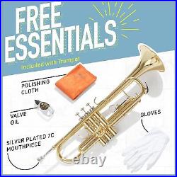 Mendini Bb Trumpet for Kids & Adults withCase, Cloth, Oil & Glove, B Flat Nickel