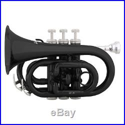 Mendini Black Lacquer Mini / Pocket Trumpet +Tuner+Stand+Case