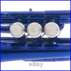Mendini Blue Lacquer Mini / Pocket Trumpet +Tuner+Stand+Case
