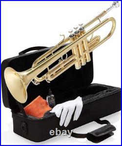 Mendini By Cecilio B Flat Bb Trumpets for Beginner or Advanced Student Gold