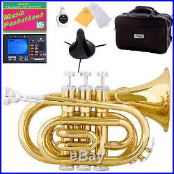 Mendini Gold Lacquer Mini / Pocket Trumpet +Tuner+Stand+Case